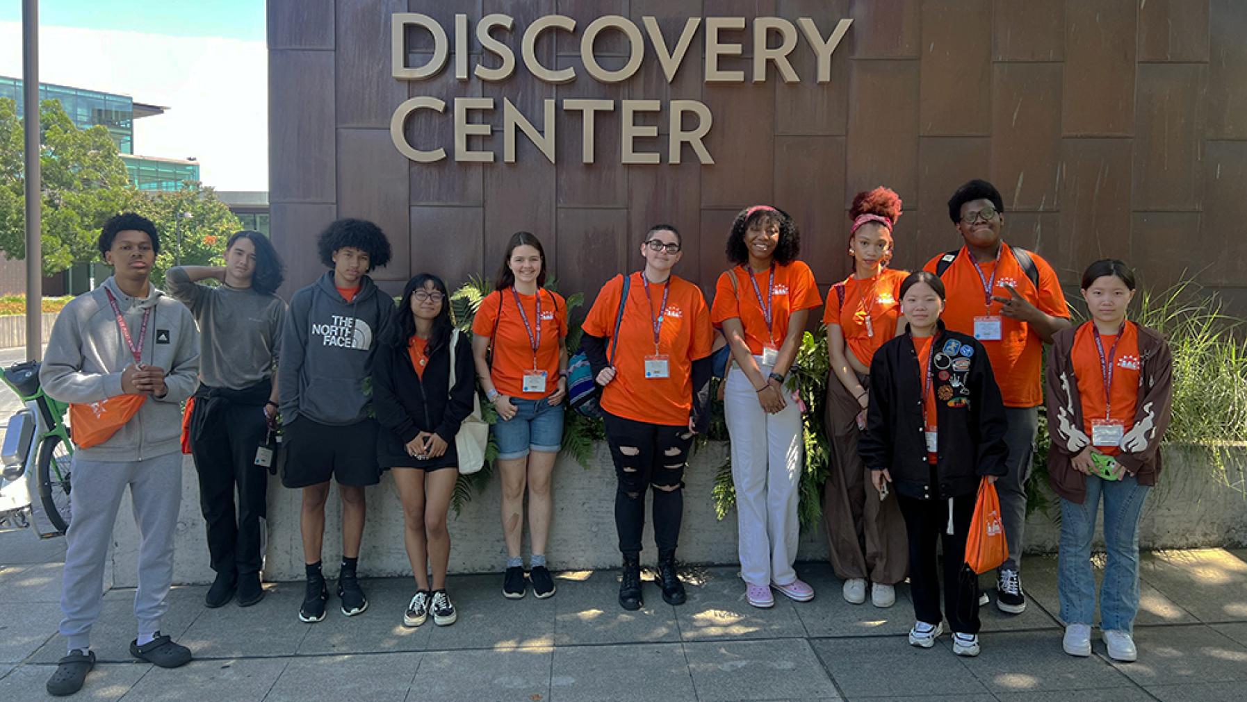 Student group standing outside the Discovery Center
