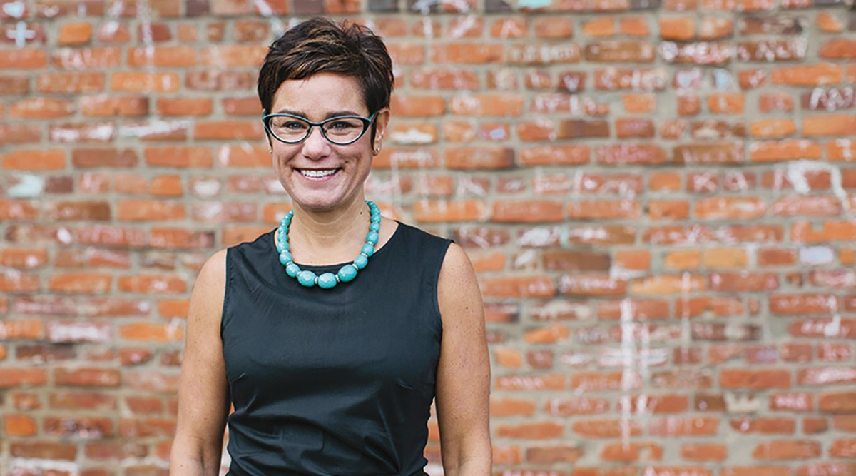 a woman smiling