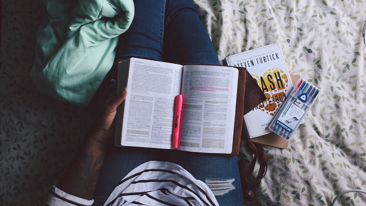 Person with open book in lap