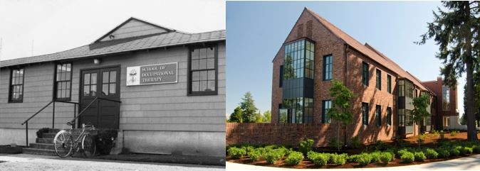 Two comparison pictures of the School of Occupational Therapy 75 years apart