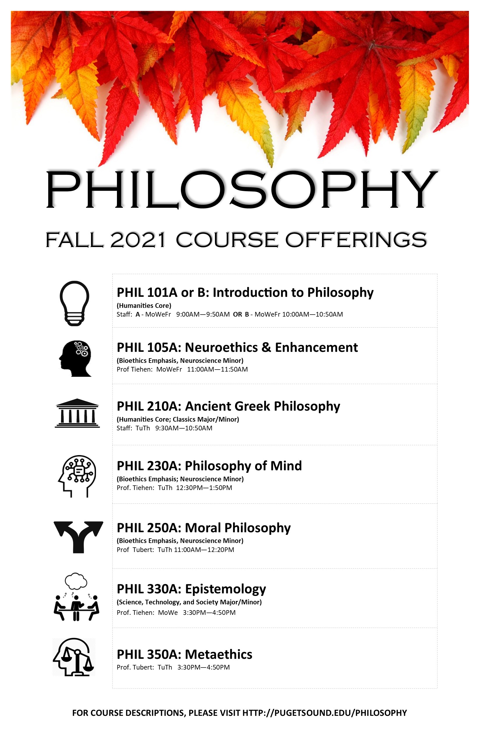 Philosophy Course Offerings Fall 2021 | University of Puget Sound