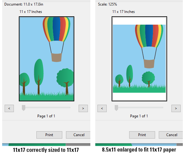 graphic illustrating difference in proportions between 11x17 prints and 8.5x11 prints