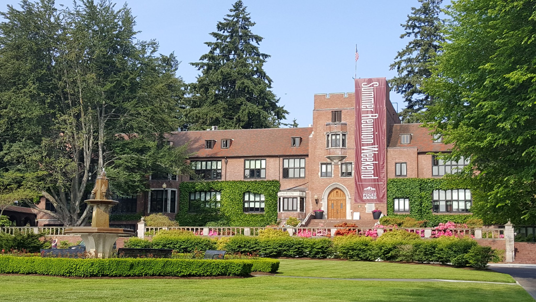 School of Music building with reunion banner