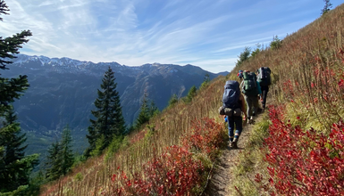 Group hiking on a mountain trail