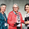 Judy C. Colditz ’71 (center) receives a lifetime achievement award from the International Federation for Societies of Hand Therapy (IFSHT) in Berlin last summer. Presenting her with the award are IFSHT incoming president Nicola Goldsmith (left) and outgoing IFSHT president Anne Wajon (right)