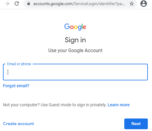 Google authentication screenshot