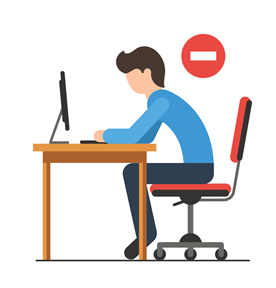 Illustration of incorrect ergonomic desk posture