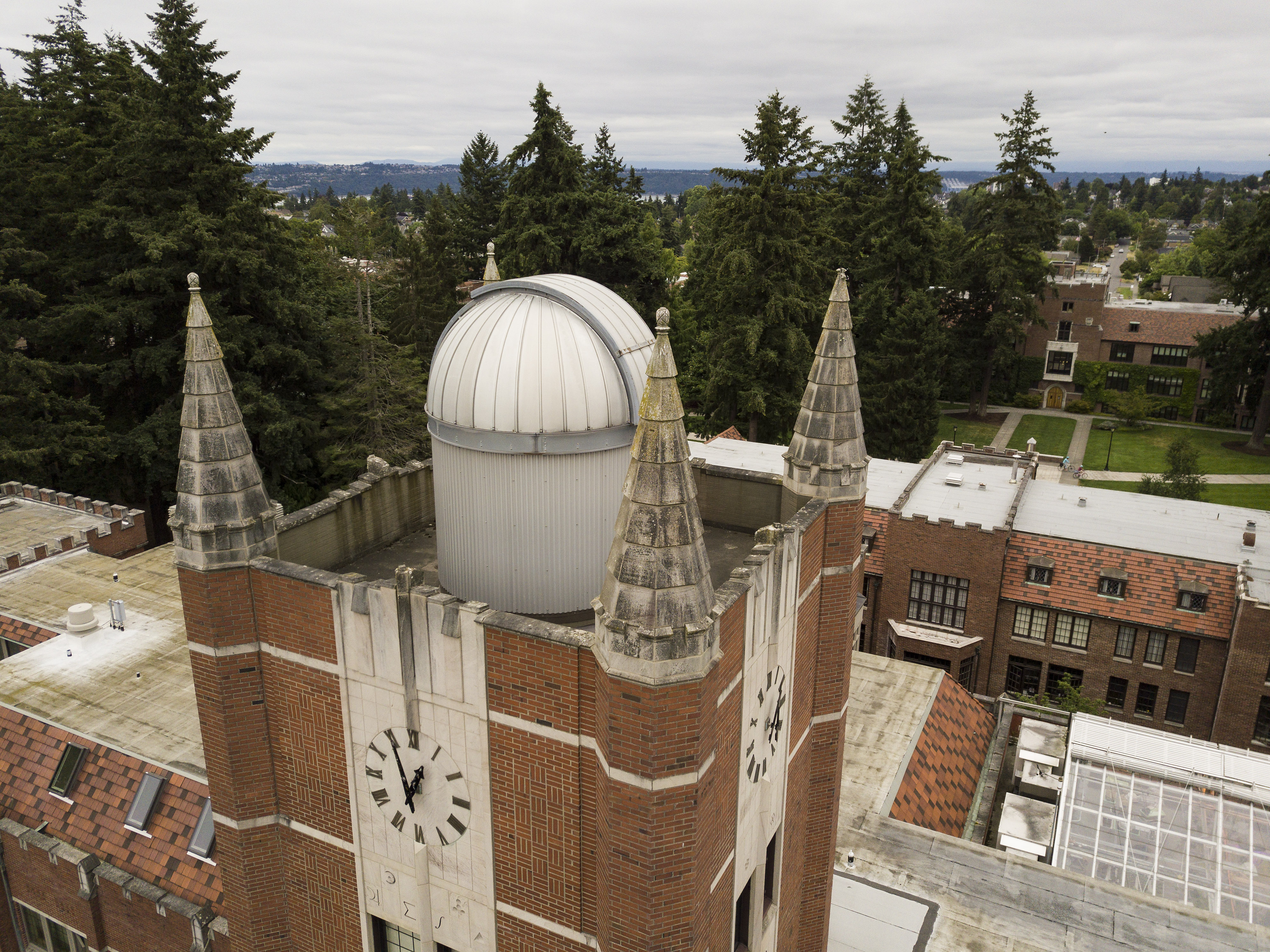 Observatory dome on top of the clock tower on Thompson Hall.