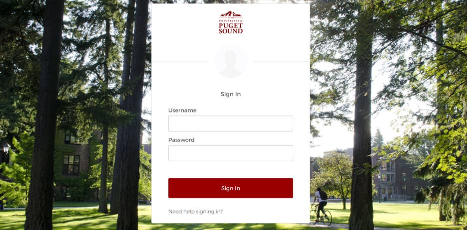 University single sign-on screen