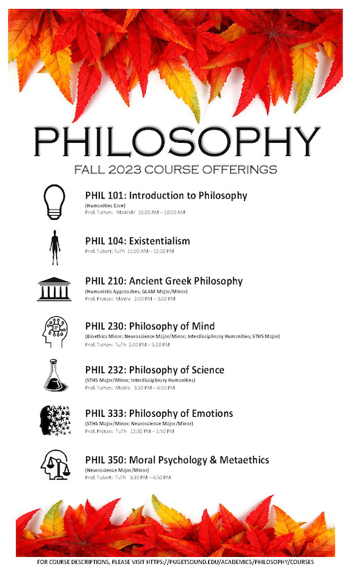 Poster with Fall 23 Philosophy Course Offerings