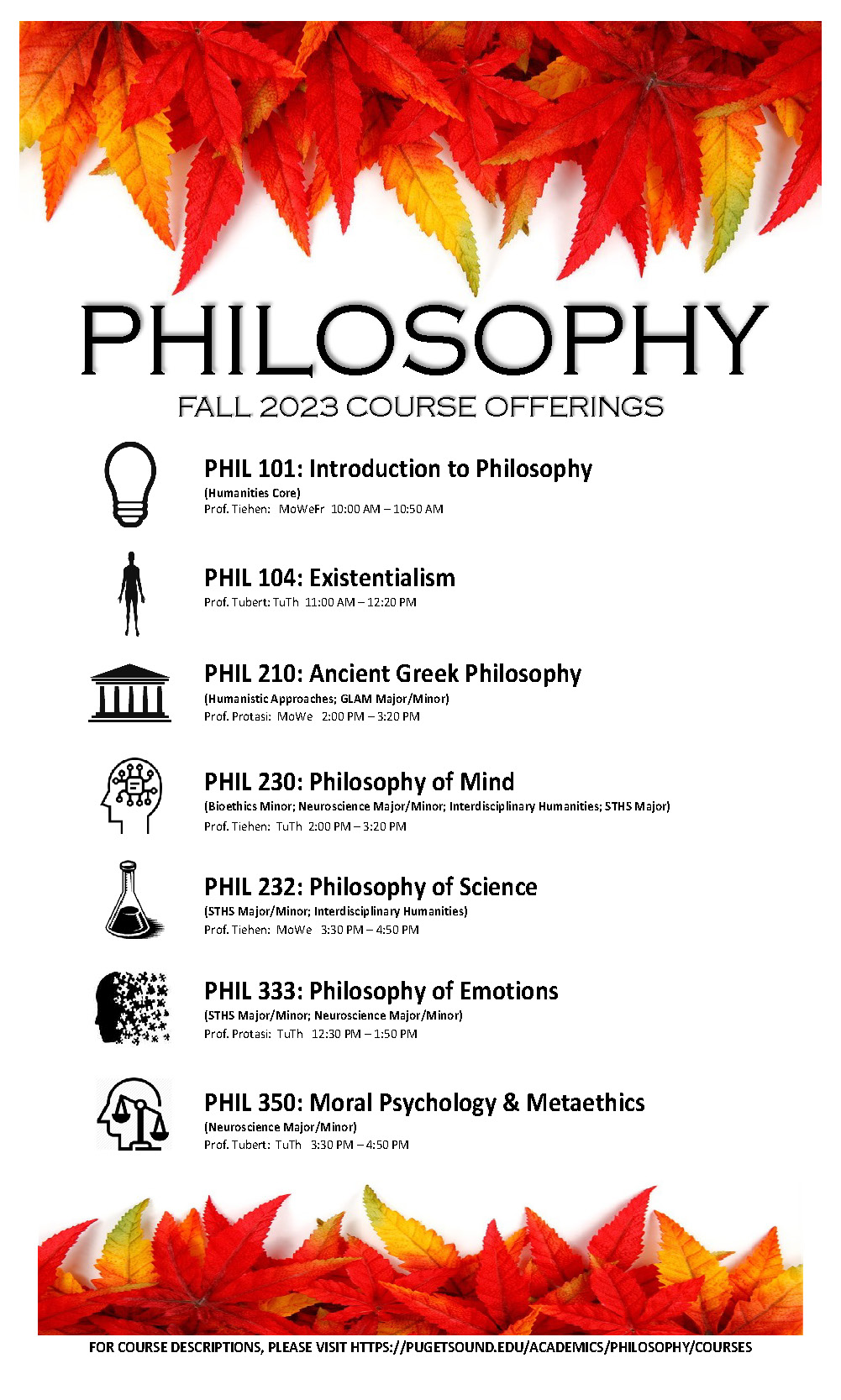 Poster with Fall 23 Philosophy Course Offerings