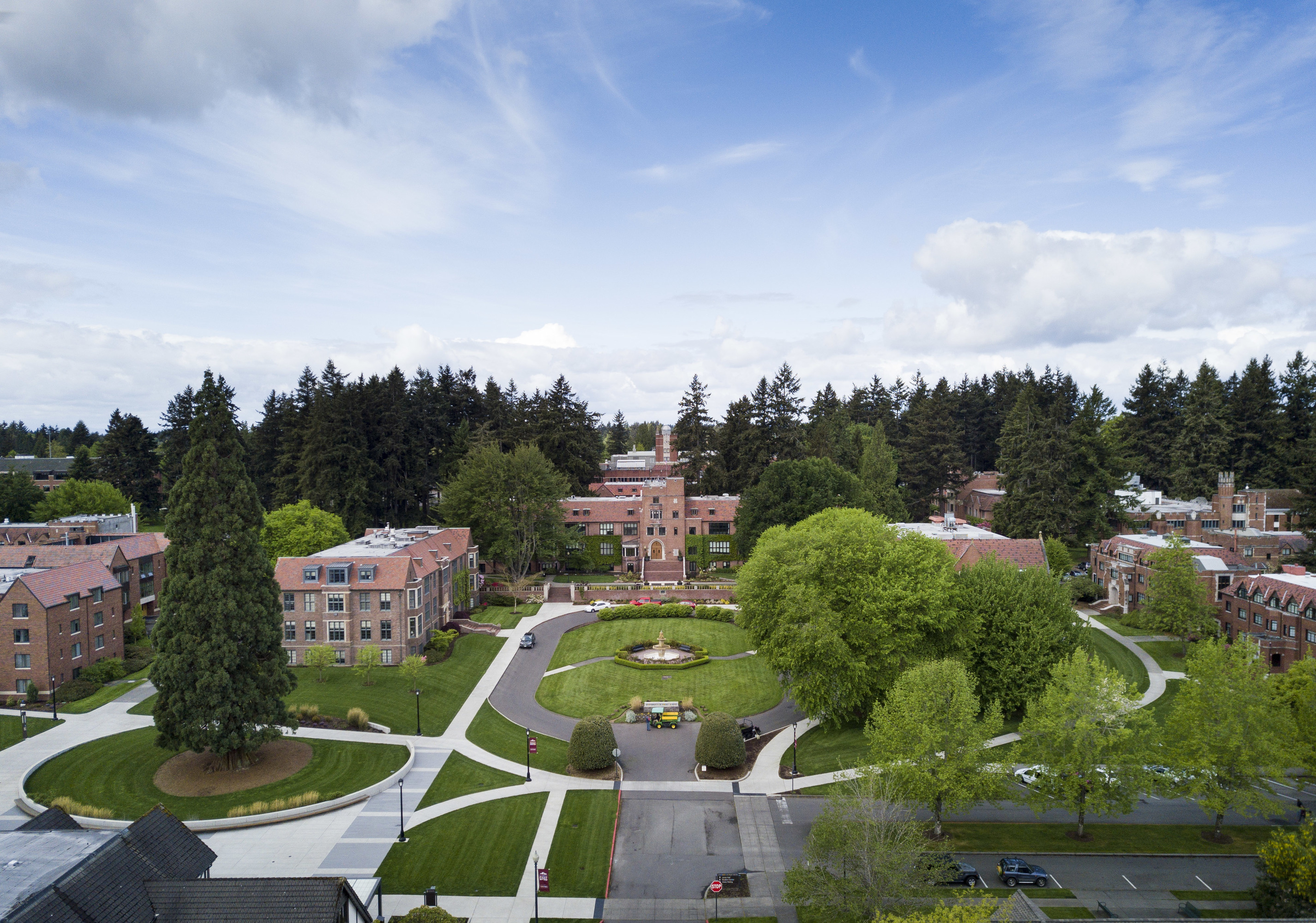 Jones Hall as seen from above campus.