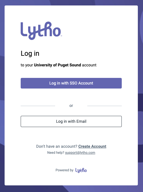 Lytho login screen