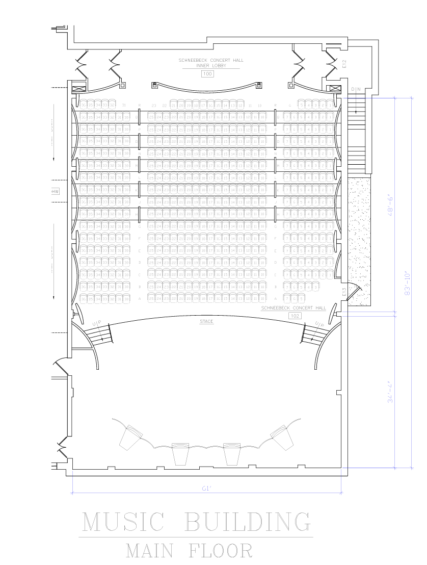 Schematic diagram of the entire main floor of the concert hall