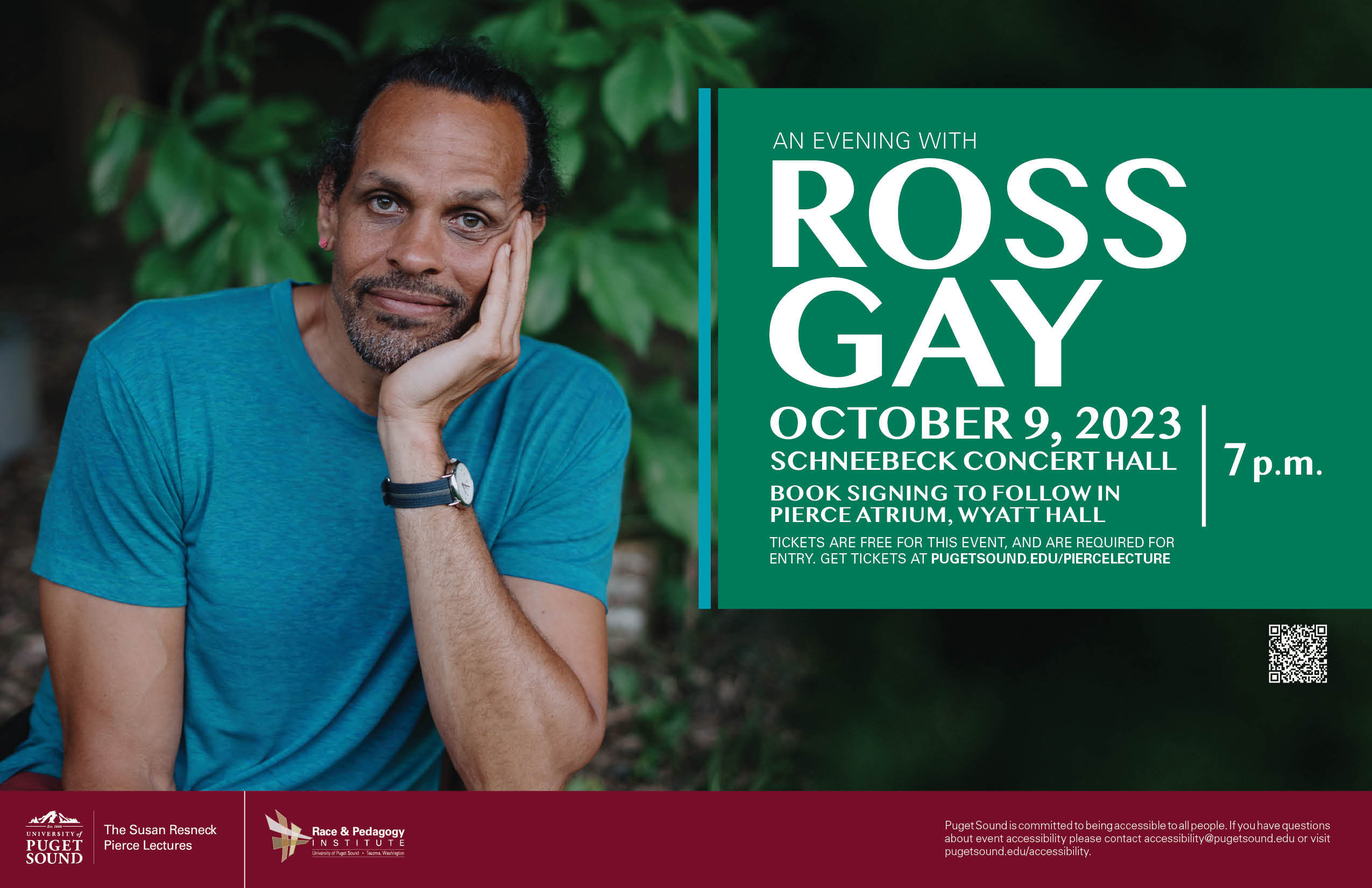 Ross Gay faces the camera with his chin resting in the palm of his left hand.