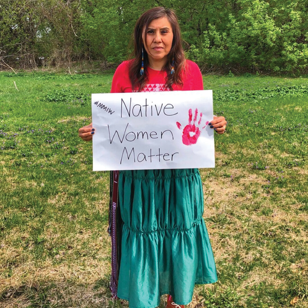 An activist raises awareness of missing and murdered Indigenous women.