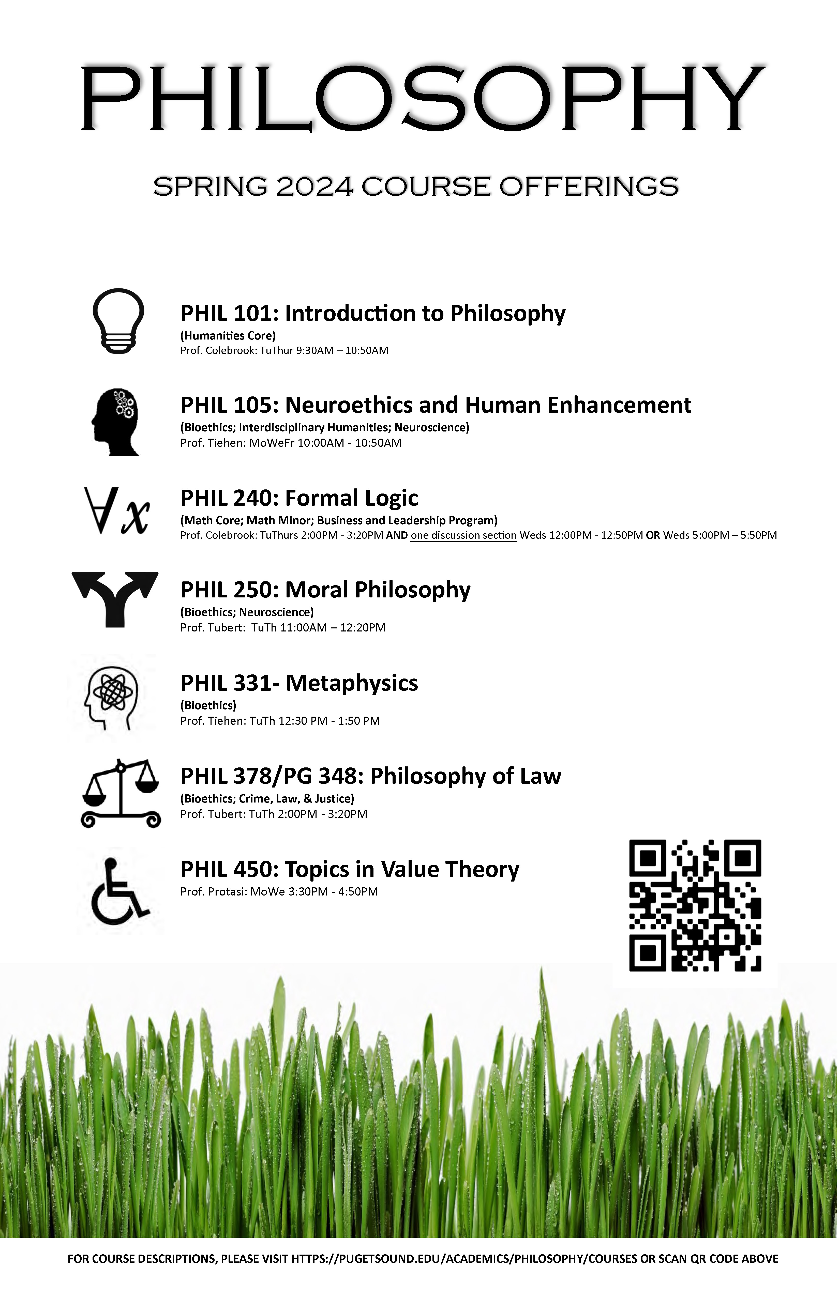 Poster with Spring 2024 Philosophy Course Offerings