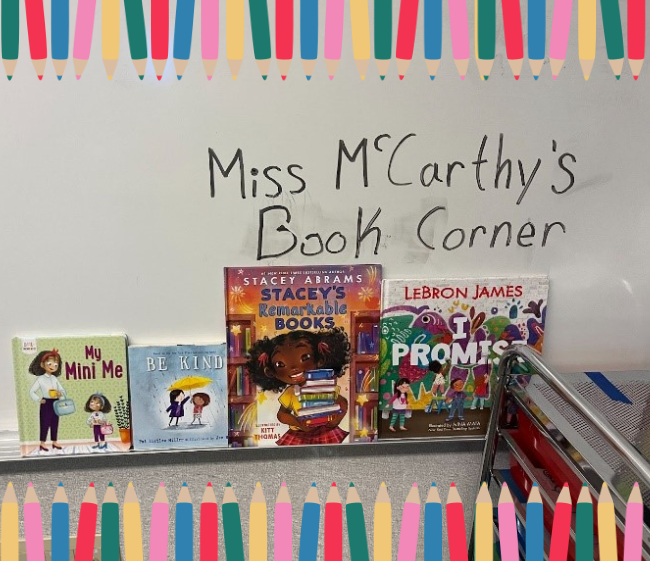 An elementary school classroom book corner