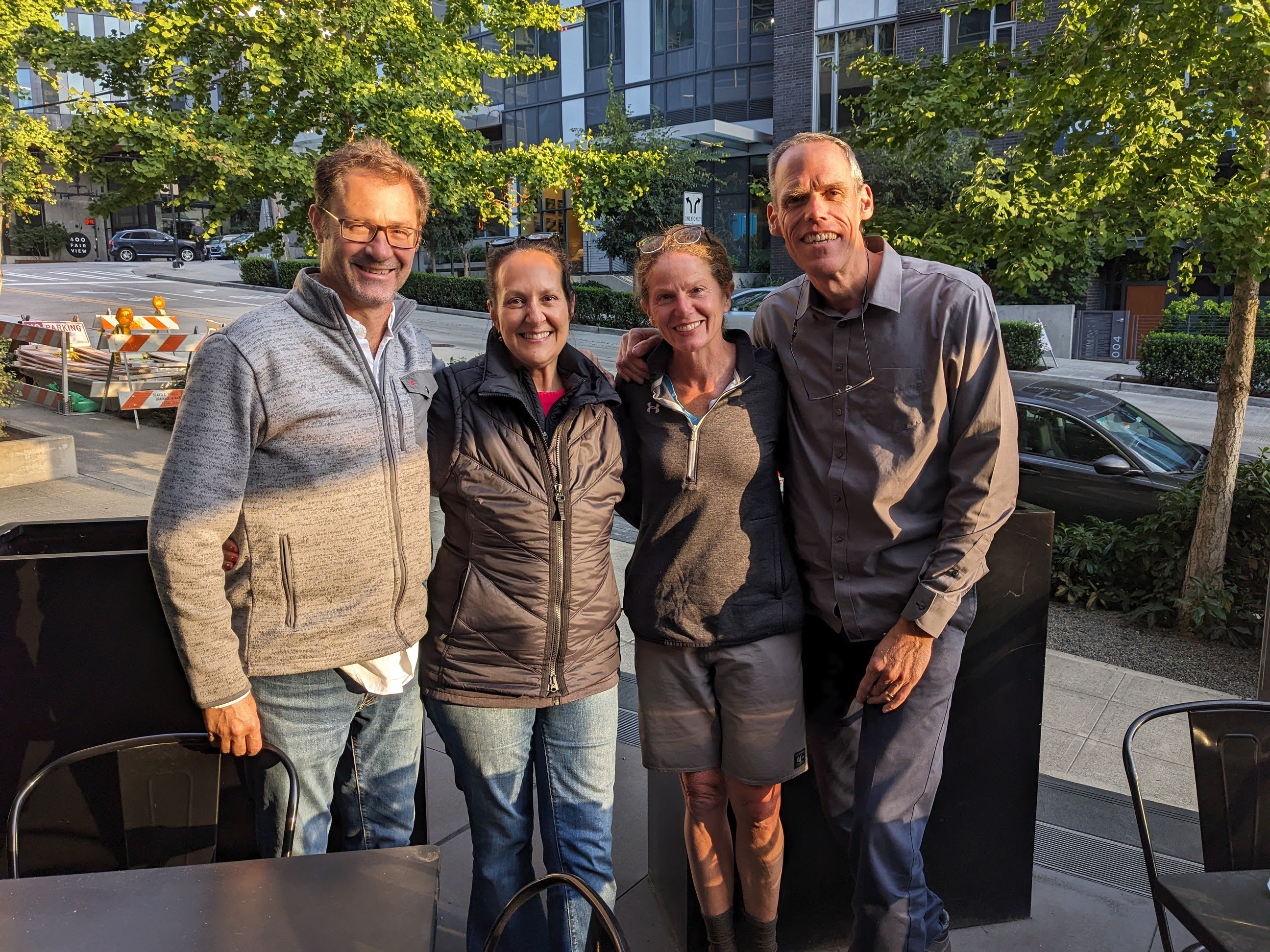 Karen Moore Sales ’92 and Shannon Hughes ’92 with their husbands pre-surgery.