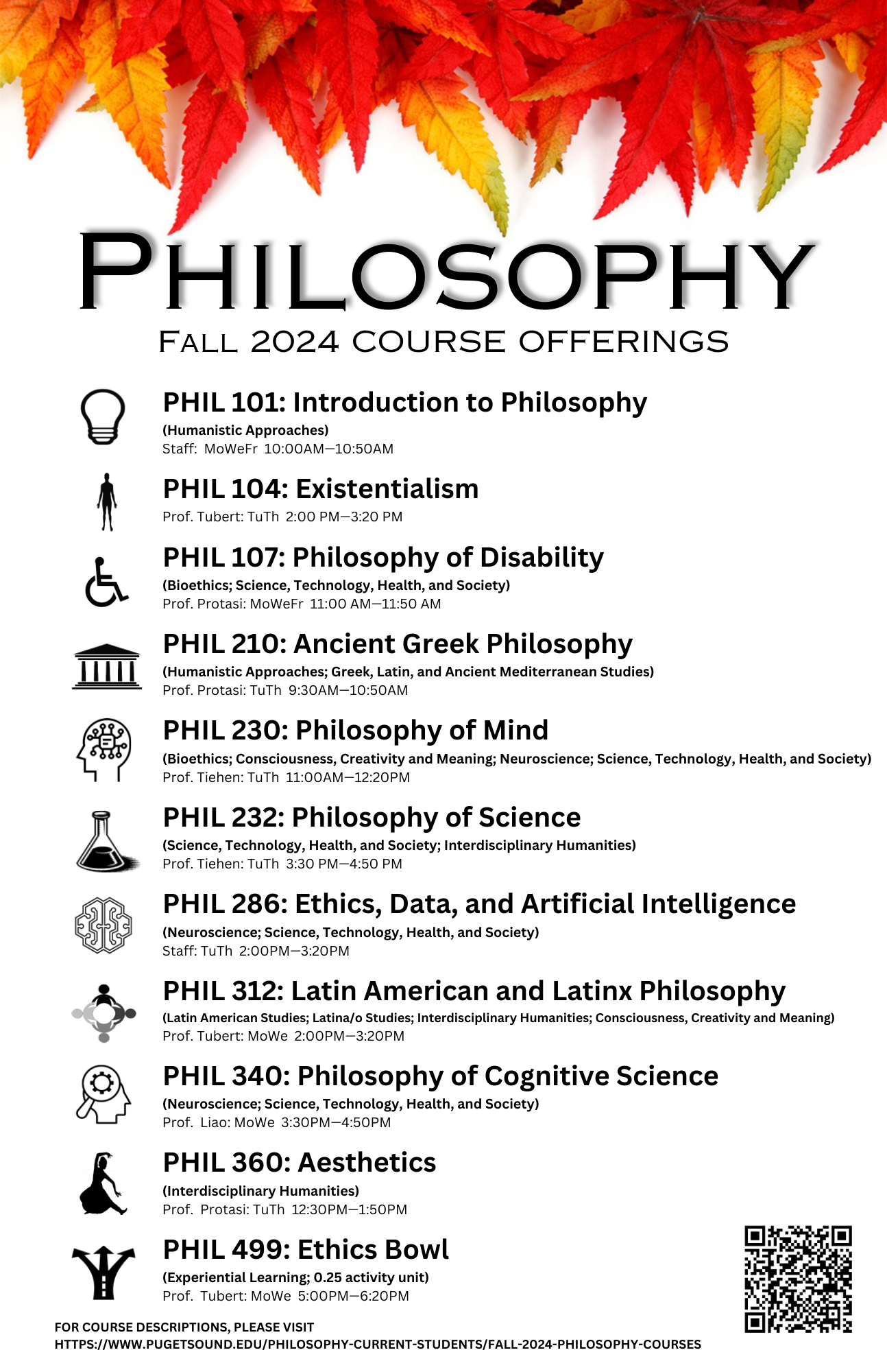 Poster with Fall 2024 Philosophy Course Offerings