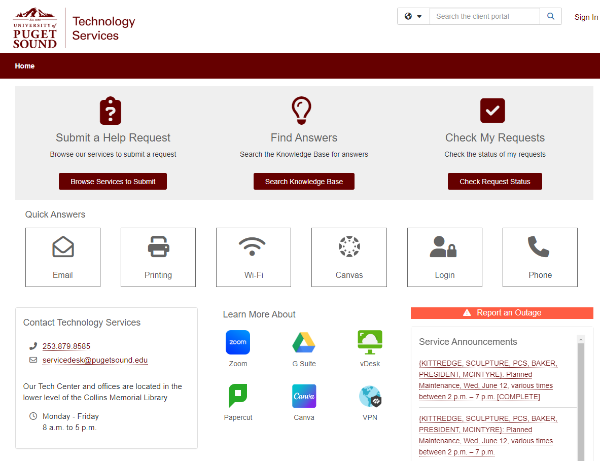 ITS TeamDynamix portal screenshot