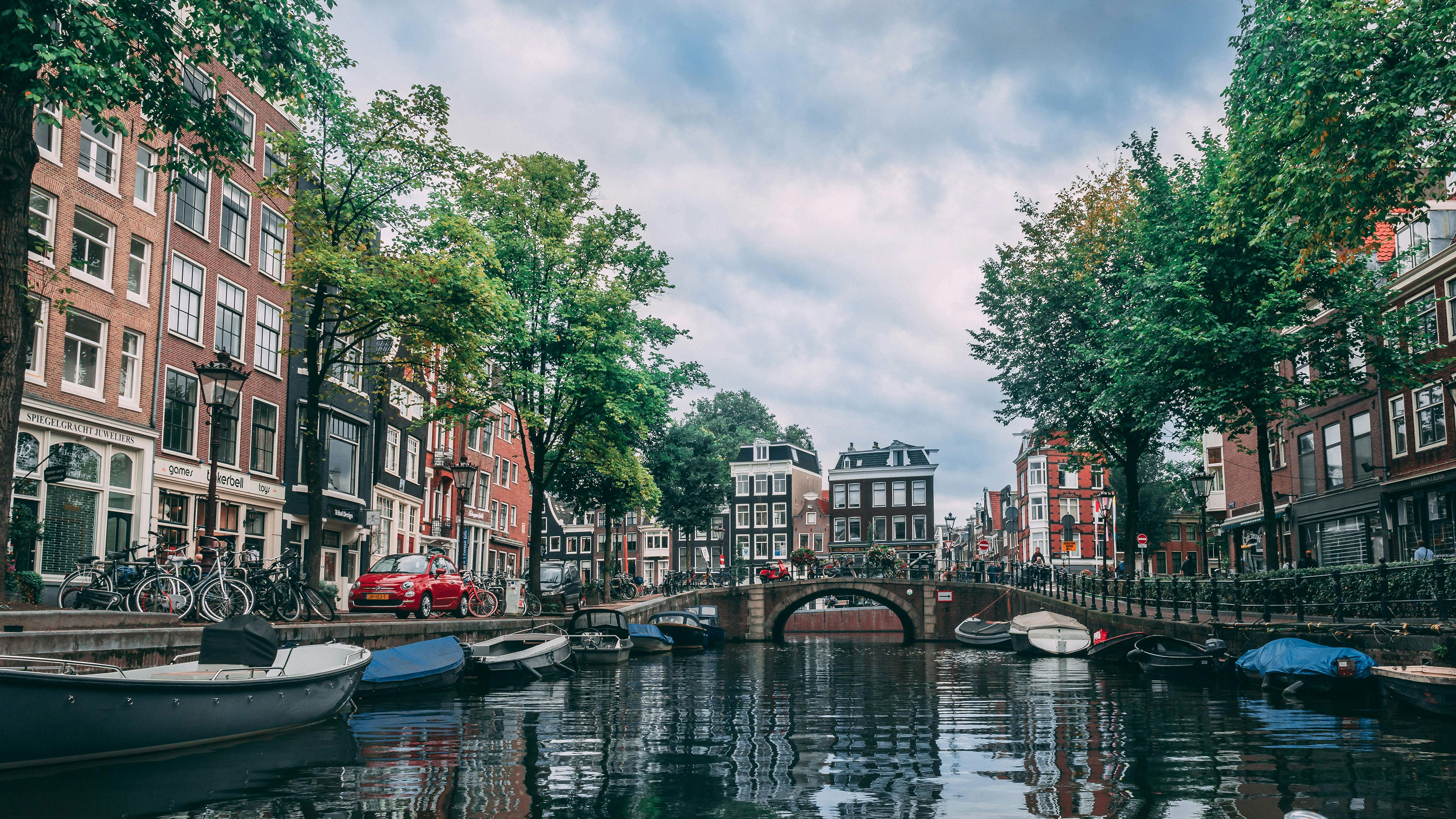 View of a canal street scene in Amsterdam