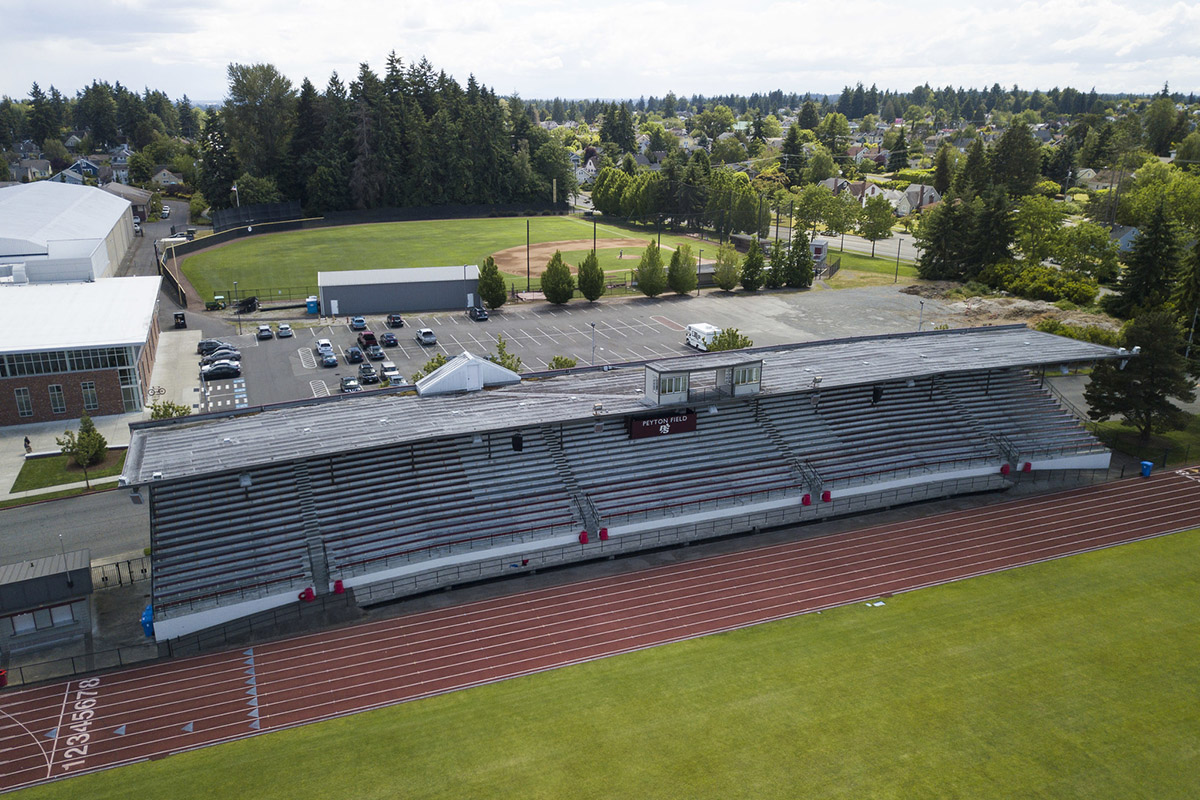 Baker Stadium as seen by drone