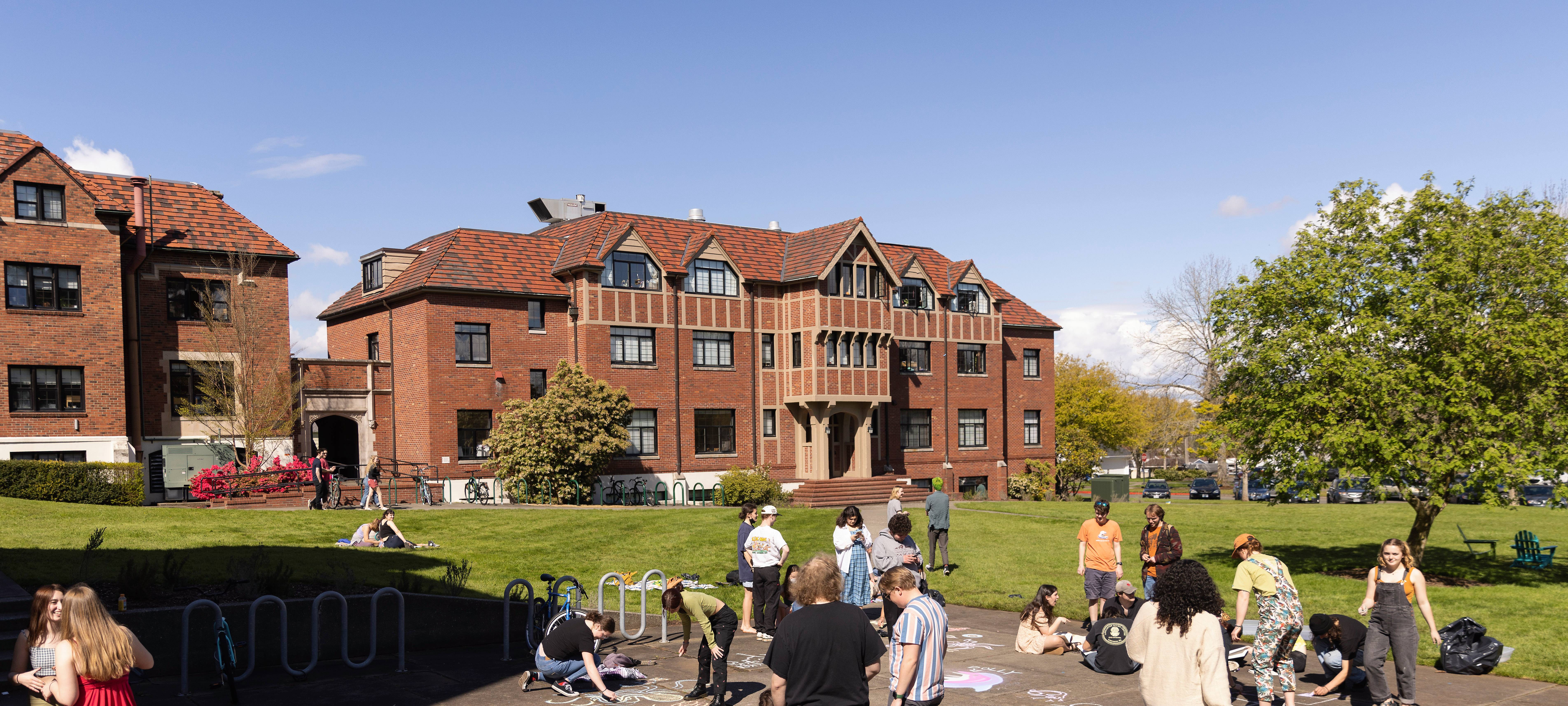 Students chalking and having fun during Earth Day events on North Quad.