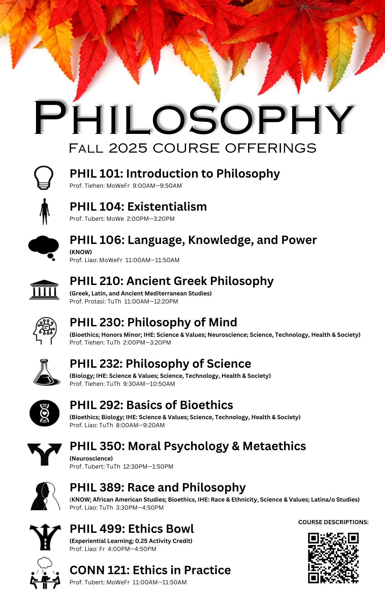 List of courses being offered in the philosophy department for fall 2025
