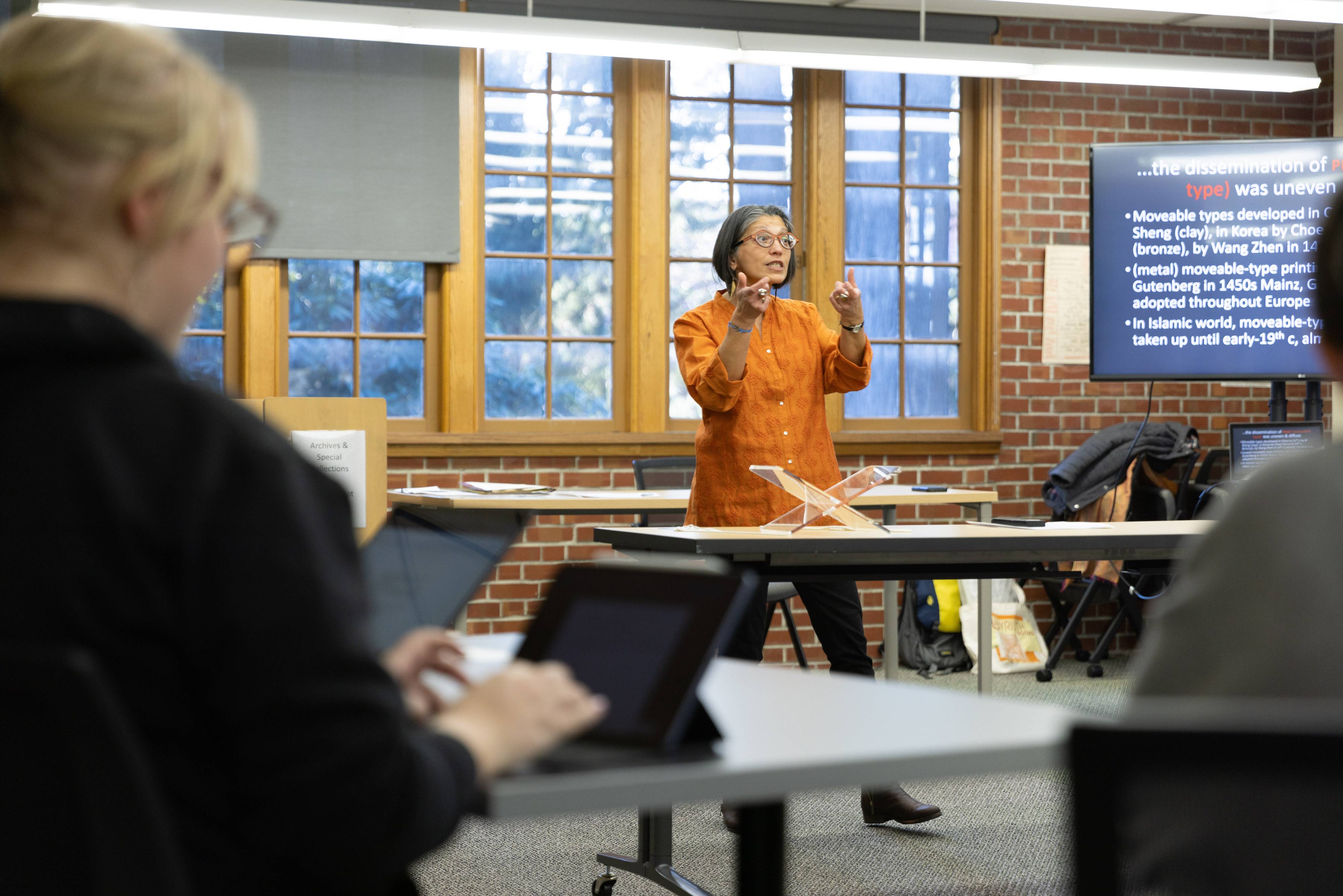 Prof. Priti Joshi leads ENGL 277 "Book as a Human Artifact" where students explore texts as tangible objects.