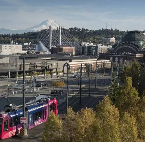 Downtown Tacoma with Mount Rainier in the background