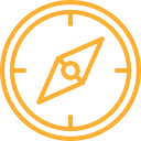 Yellow outline icon of a compass.