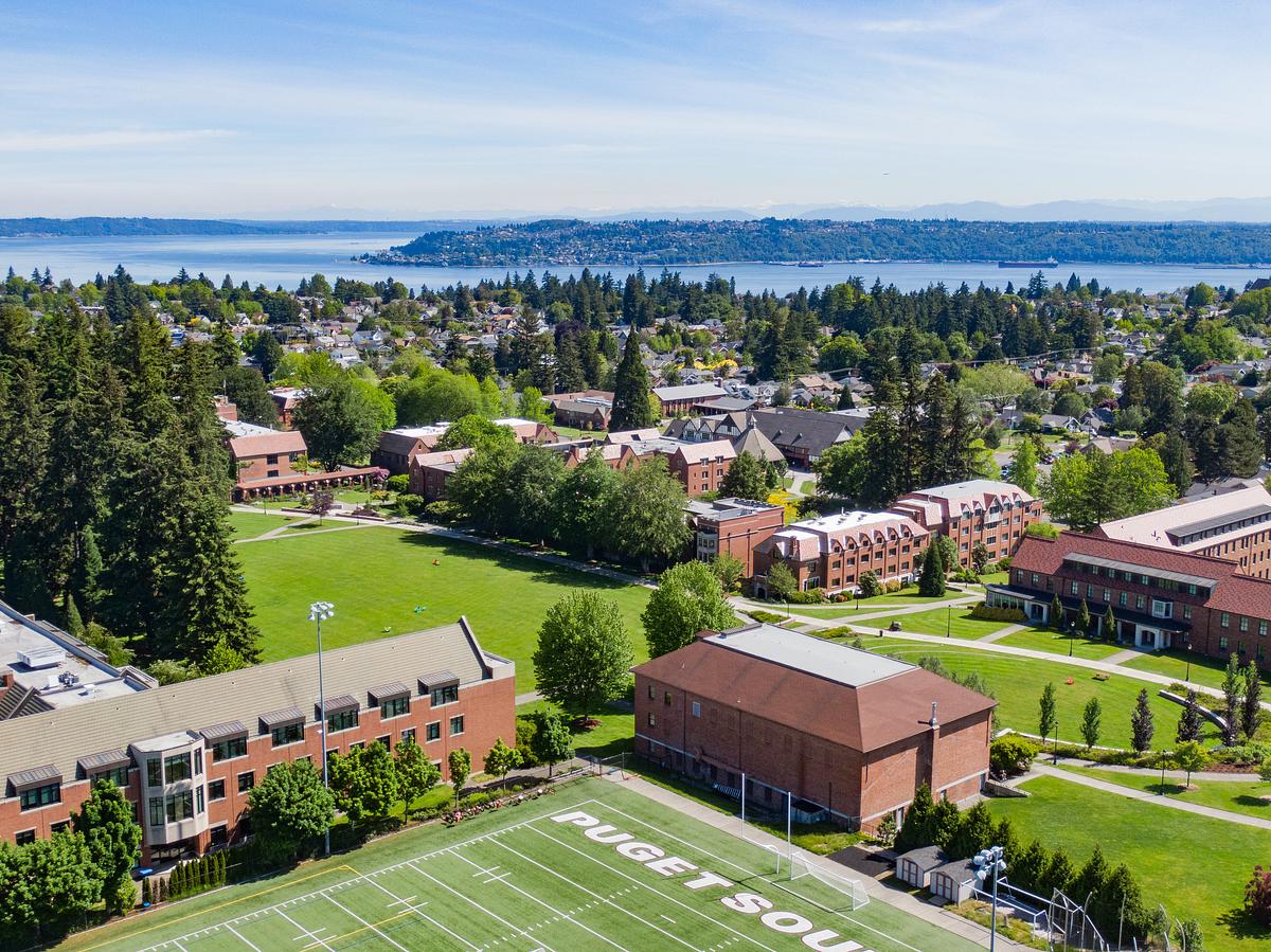 Drone view of University of Puget Sound campus