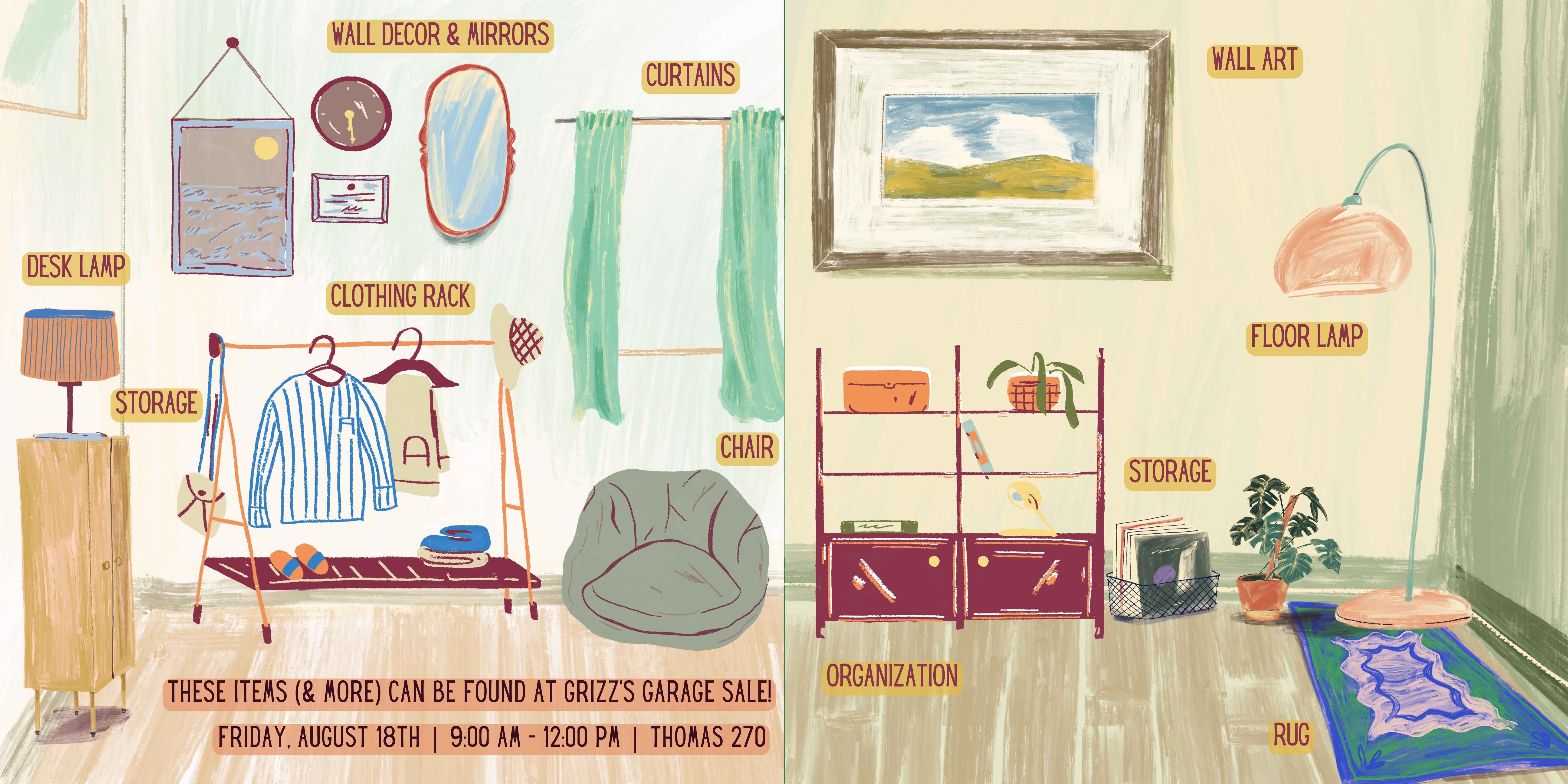 An illustration of a dorm room.