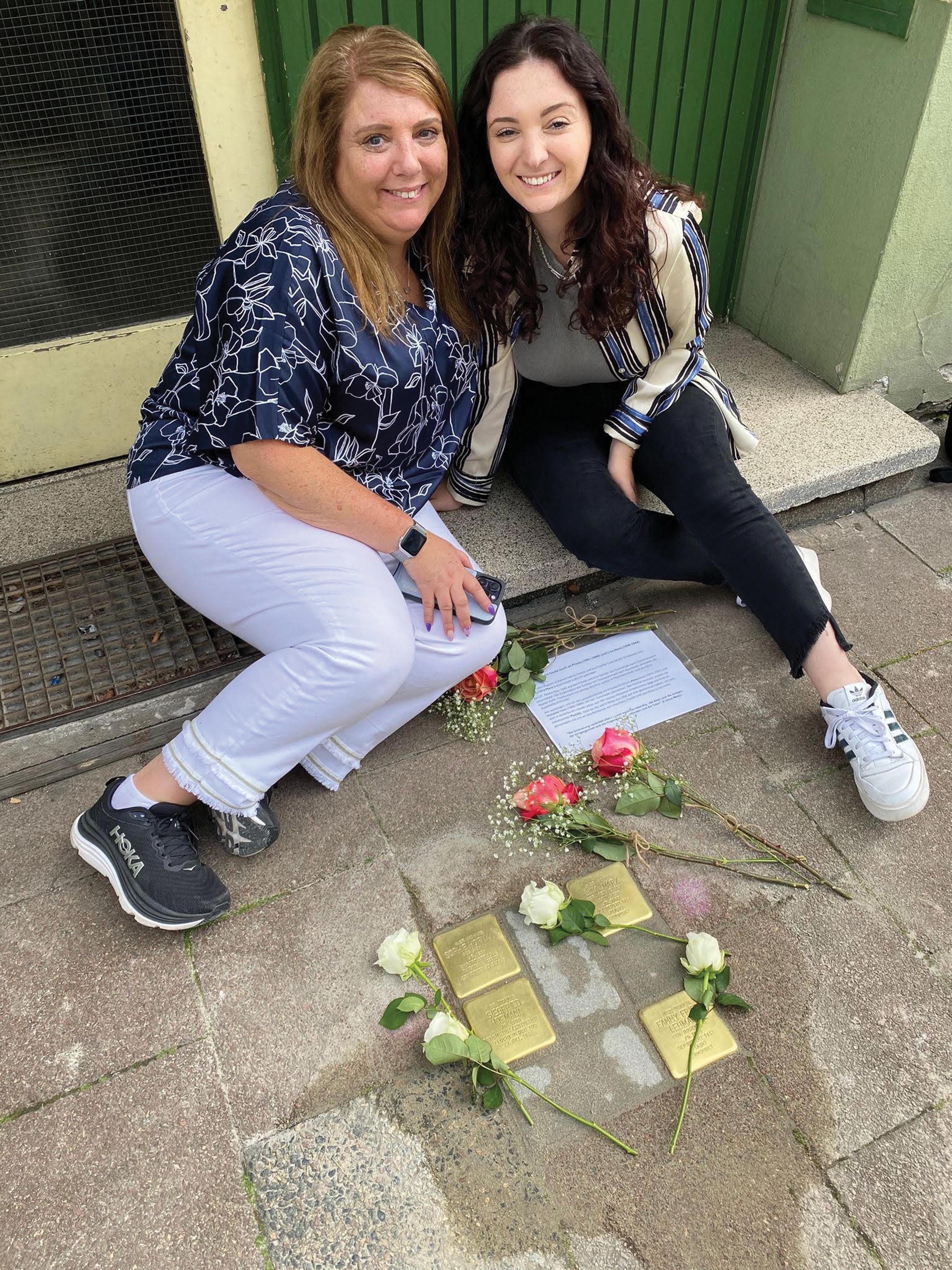 Maddie Hanses ’20 and her mother, Liza Hanses ’89, P’20 with the stumbling stones.