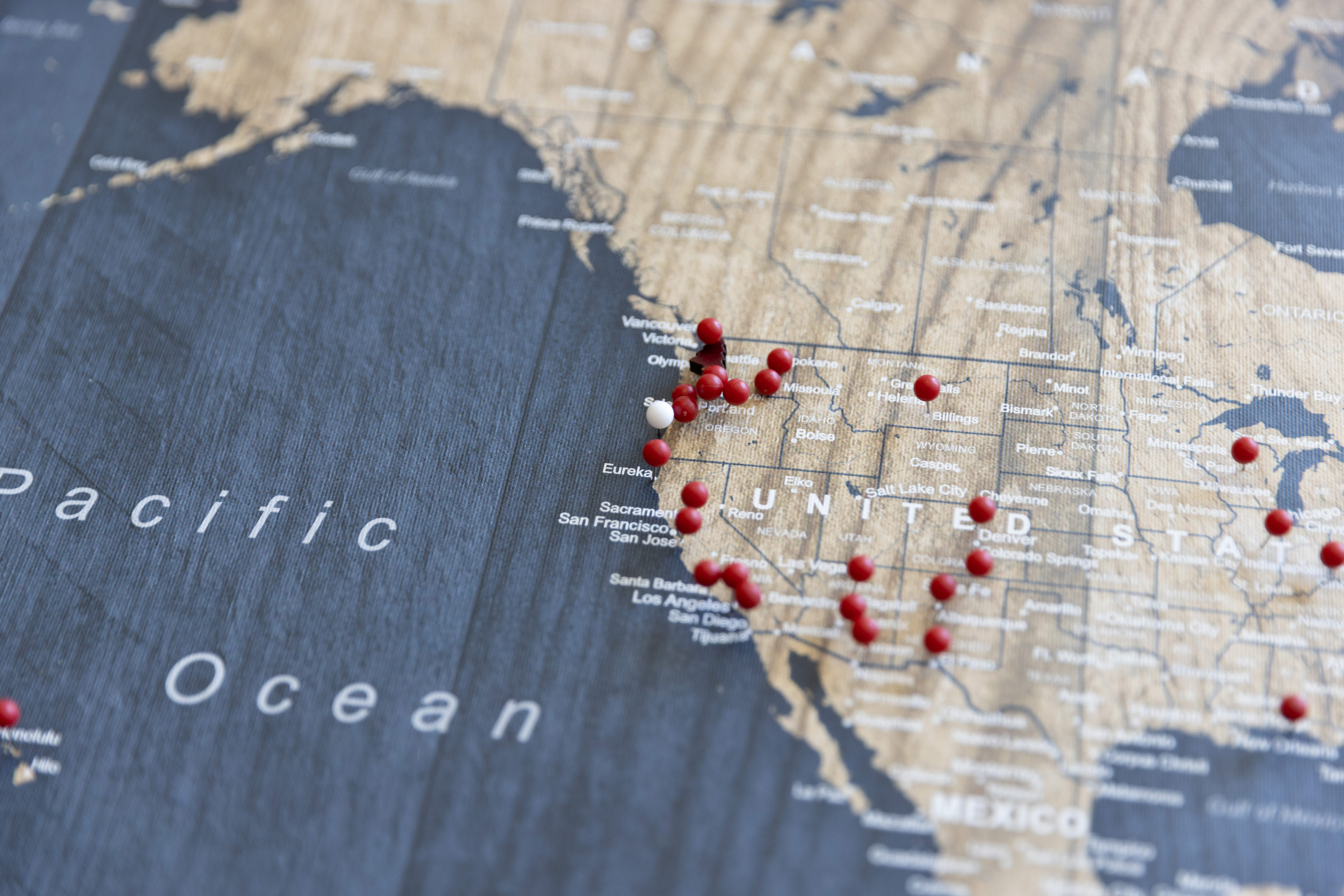 Push pin map showing locations of Occupational Therapy attendees