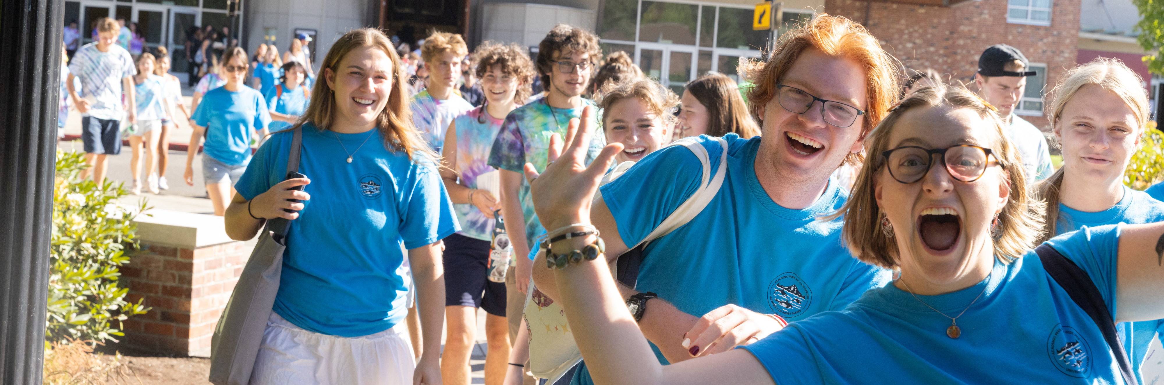 Student leaders at the 2025 Welcome Walk during Orientation