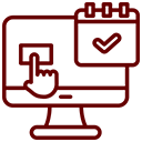 Maroon icon of a desktop with a calendar.