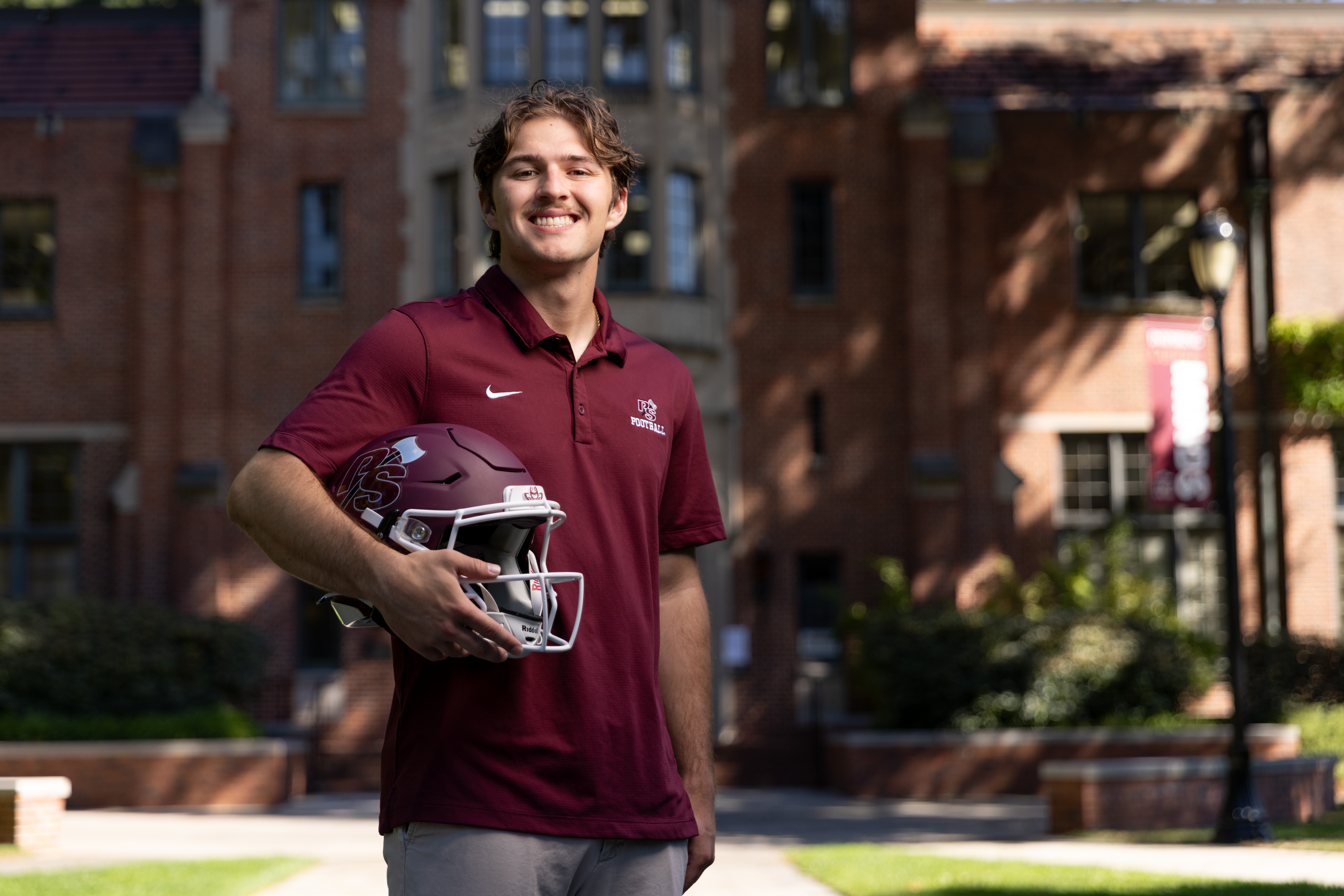 Jake Elorduy ’26 with his football helmet