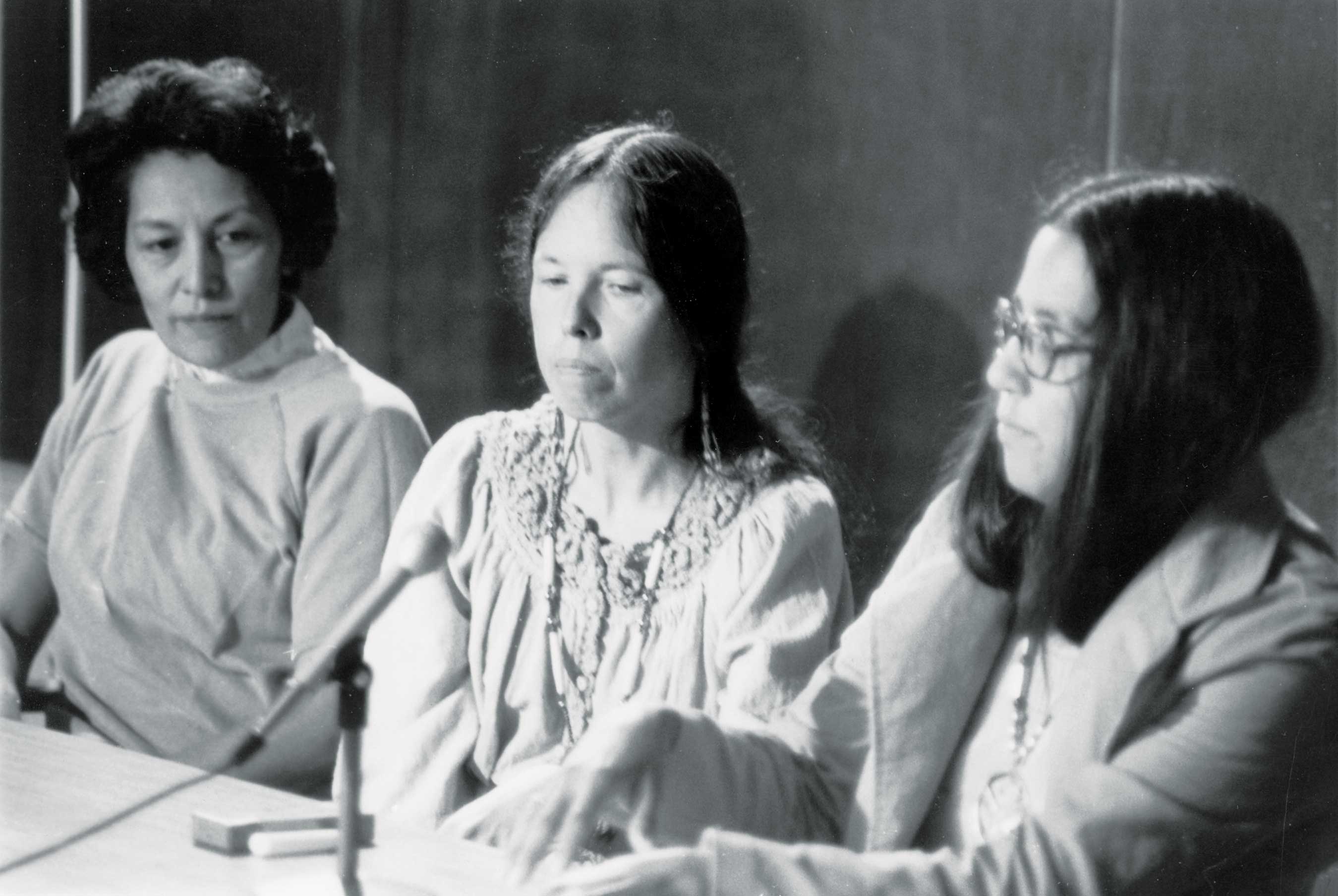 Pictured here are Bennett Bill with Faye LaPointe (left) and Suzette Mills (right) in 1974. LaPointe had agreed to supervise a tutoring/counseling education program at Hawthorne Elementary School (now part of Chief Leschi Schools). Mills and Bennett Bill confirmed and welcomed her. Courtesy of the Puyallup Tribe.