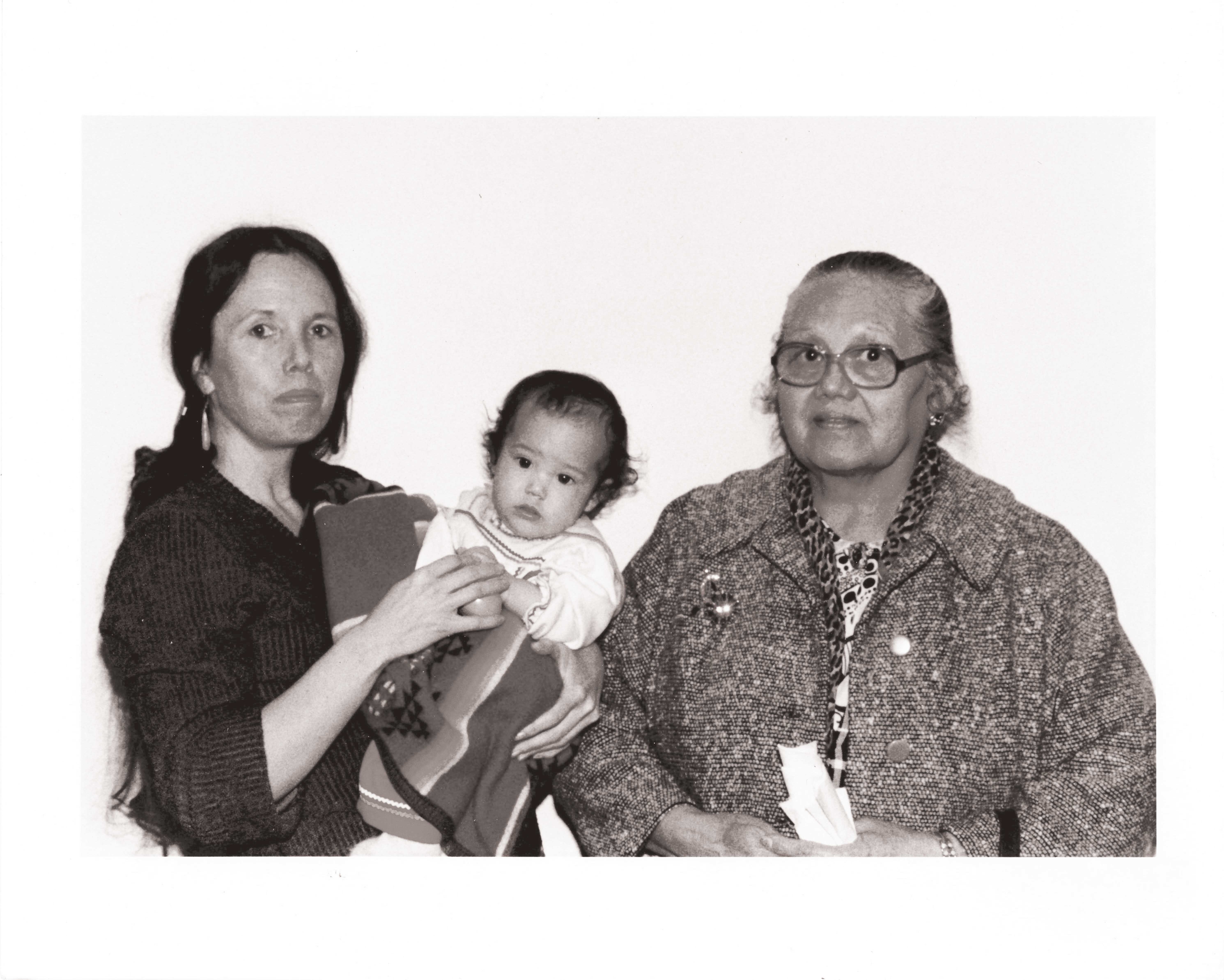 Bennett Bill is pictured here with her daughter, Ah-Bead-Soot, and her mother, Gertrude McKinney, in about 1980. Courtesy of Elizabeth Winter.