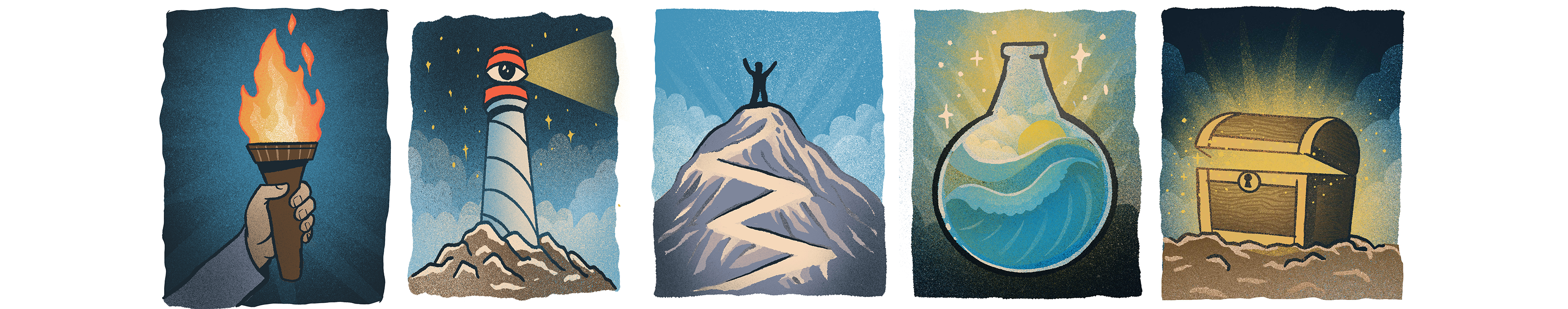 Intellectual odyssey stages. Illustrations by Brent Bates.