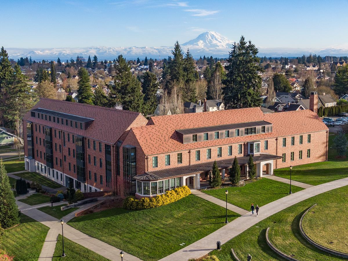 Drone view of University of Puget Sound campus