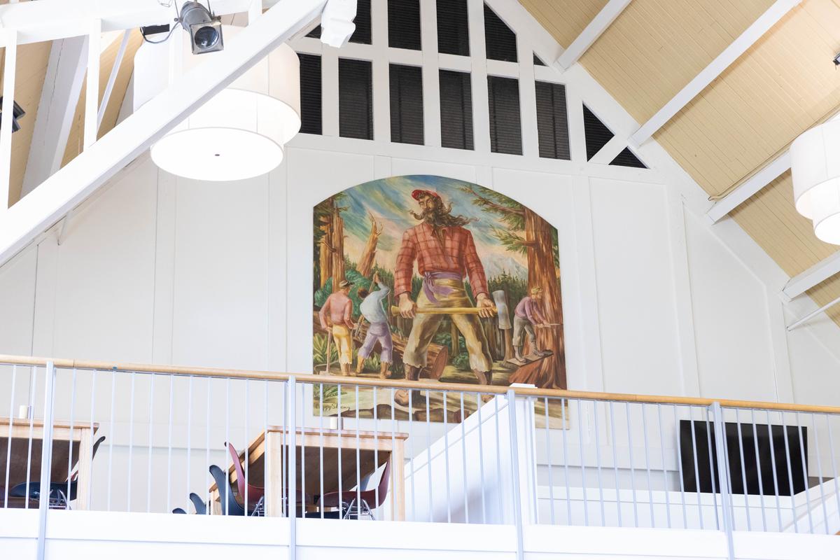Painting of Paul Bunyan in Wheelock Student Center