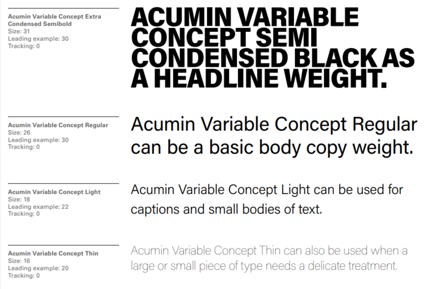 Font examples for the university brand book