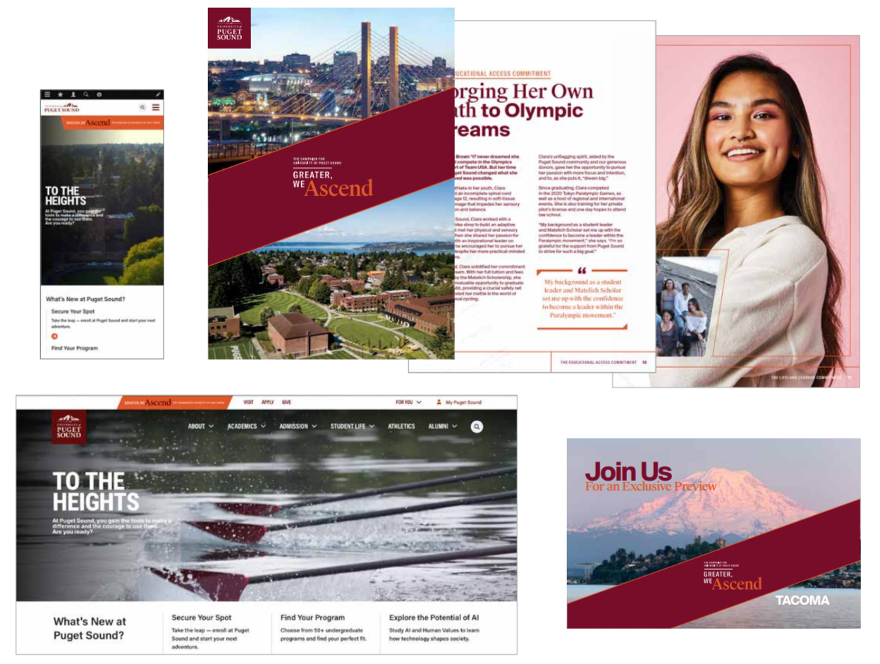 Greater, We Ascend campaign branding examples