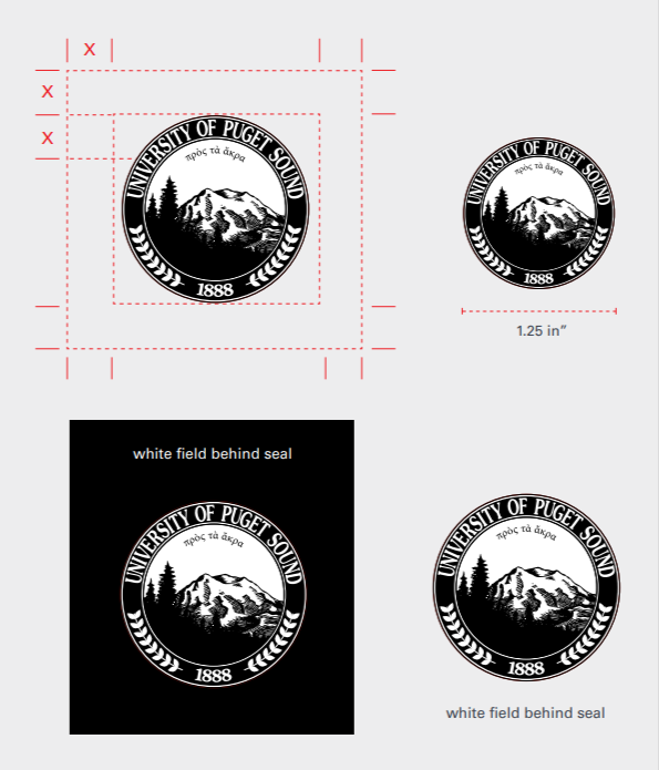 Minimum size and clear space around university seal