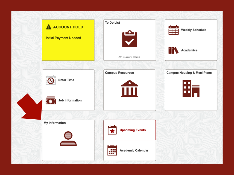 Image of MyPugetSound home page with an arrow pointed at My Information.