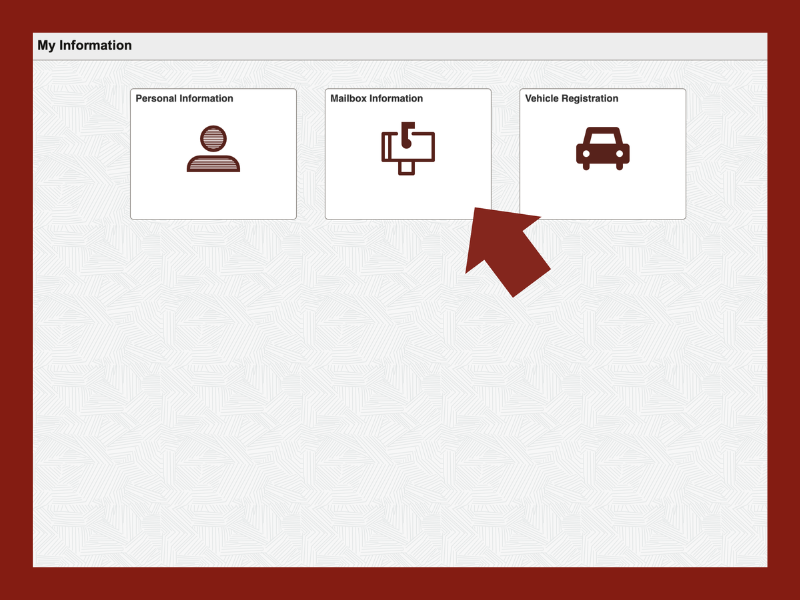 Image of MyPugetSound My Information page with an arrow pointed at Mailbox Information.