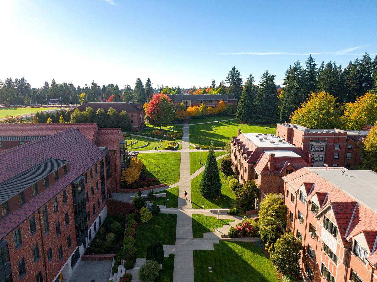 Drone view of University of Puget Sound campus